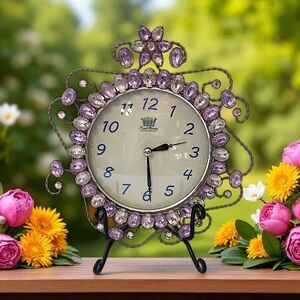 Royal Princess Wall Clock Purple Gem Aluminum Scrollwork Fairy‎ Vtg WORKS GREAT